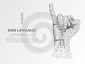 Origami Sign language I letter, hand Polygonal space low poly style. People silent communication wireframe Vector