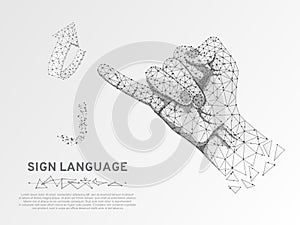 Origami Sign language J letter, hand Polygonal space low poly style. People silent communication wireframe Vector