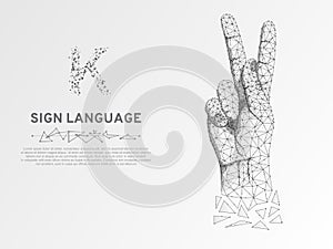 Origami Sign language K letter, hand Polygonal space low poly style. People silent communication wireframe Vector