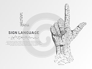 Origami Sign language L letter, hand Polygonal space low poly style. People silent communication wireframe Vector