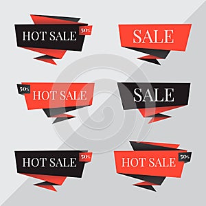 Origami speech bubbles. Origami banners vector for Black friday sale design. Set of red discount and promotion banners, Black frid