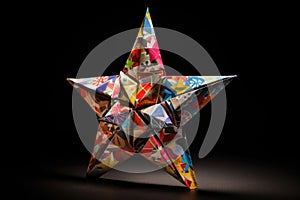 origami star, created from multiple layers of paper in different colors and patterns