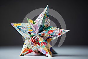 origami star, created from multiple layers of paper in different colors and patterns