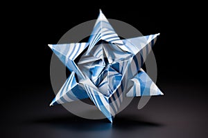 origami star of david in blue and silver paper