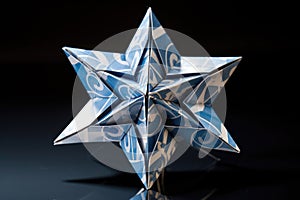 origami star of david in blue and silver paper