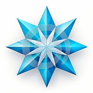 an origami star made of blue paper on a white background