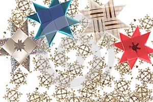 Origami star postcard on the snowflake garland