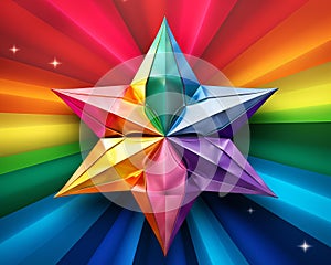 an origami star on a rainbow background
