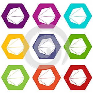 Origami stone icons set 9 vector