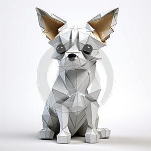 Origami Style 3d Print: Cute White Dog With Shiny Eyes