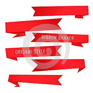 Origami style red ribbon banners set