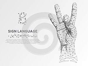 Origami style Sign language number eight gesture Polygonal low poly Deaf People silent communication alphabet Vector