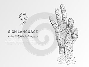 Origami style Sign language number nine, fillip, flick, Polygonal low poly Deaf People silent communication Vector