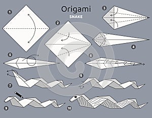 Origami tutorial for kids. Origami cute snake.
