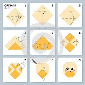 Origami tutorial for kids. Origami cute duck.