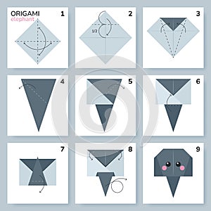 Origami tutorial for kids. Origami cute elephant.