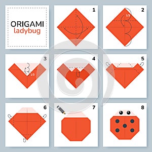 Origami tutorial for kids. Origami cute ladybug.