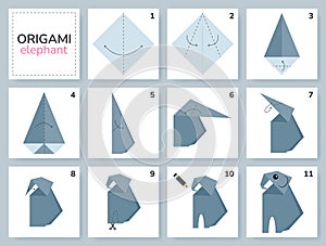 Origami tutorial. Origami scheme Elephant for kids