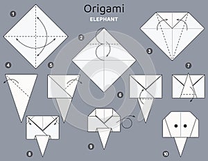 Origami tutorial. Origami scheme for kids Elephant