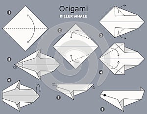 Origami tutorial. Origami scheme for kids. Whale.