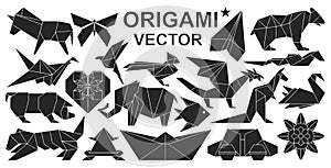 Origami vector black set icon. Vector illustration paper animal on white background. Isolated black set icon origami.