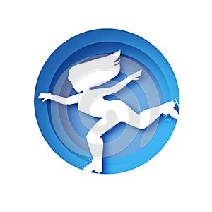 Origami white woman silhouette of figure skater on a white background. Ice skating in paper cut style. Winter sport time