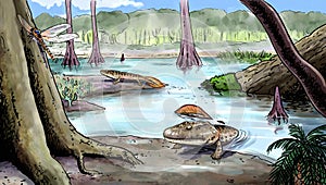 Origin of the amphibians, devonian photo