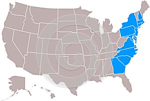 Original 13 states map photo