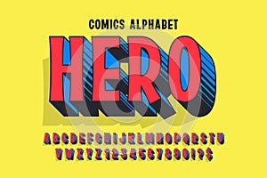 Original 3d comical alphabet design, retro characters set.