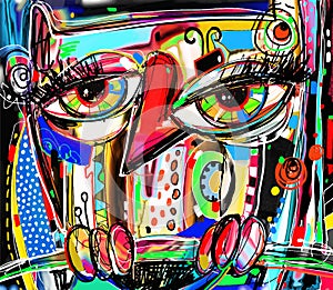 Original abstract digital painting artwork of doodle owl