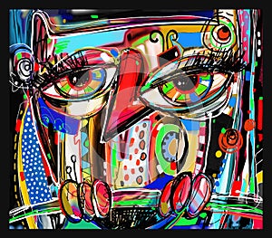 Original abstract digital painting artwork of doodle owl