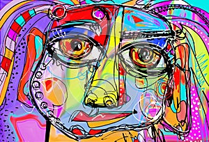 Original abstract digital painting of human face