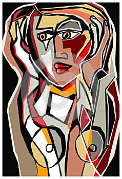 Original abstract digital vectorial composition of a woman photo
