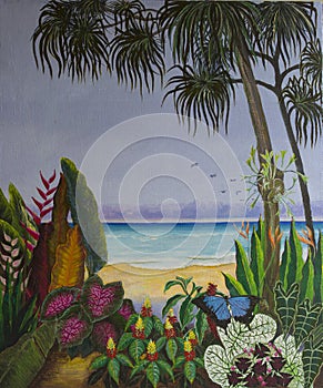 Original Acrylic Painting of Tropical Beach photo