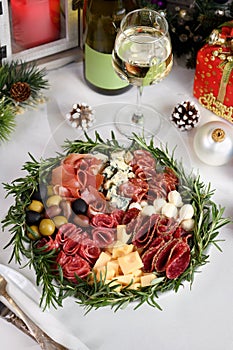 An original antipasto serving for a Christmas party