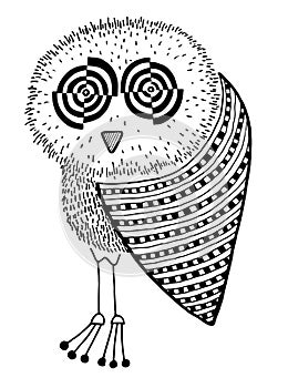 Original artwork of owl, ink hand drawing in