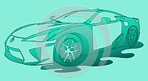 Original background in green tones. One line drawing. Lexus car side view.