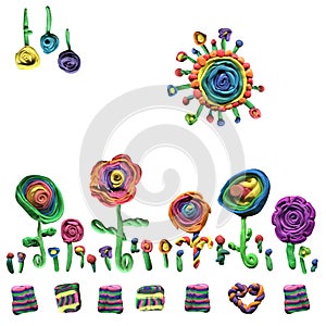 Original beauty pattern of floral tools plasticine elements  for making cloth or gift paper