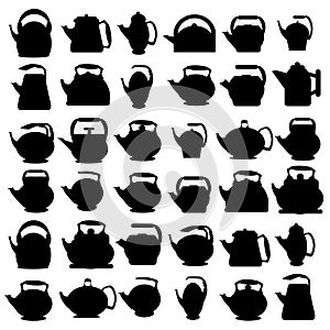 Original black silhouettes of teapots