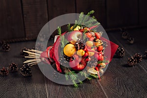 Original bouquet of vegetables and fruits