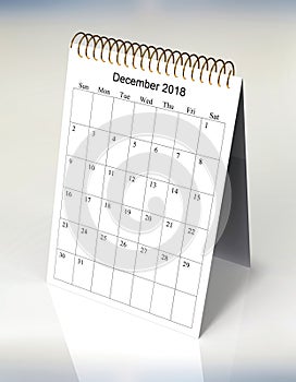 The original calendar for December, 2018. The beginning of week â€“ Sunday