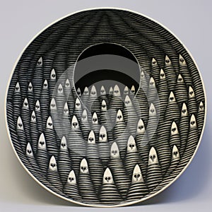 Original Ceramic Bowl With Op Art Ghosts - Edward Gorey Inspired