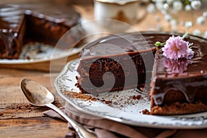 Original chocolate torte on the plate