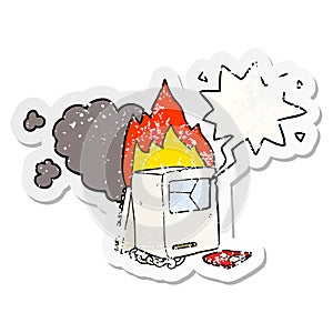 A creative cartoon broken computer and speech bubble distressed sticker