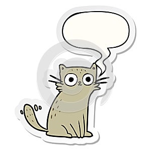 A creative cartoon staring cat and speech bubble sticker