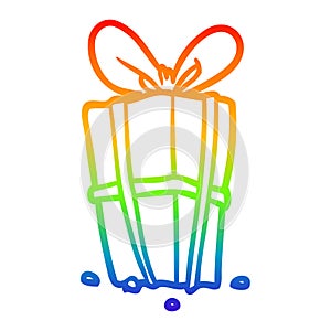 A creative rainbow gradient line drawing christmas present wrapped with bow