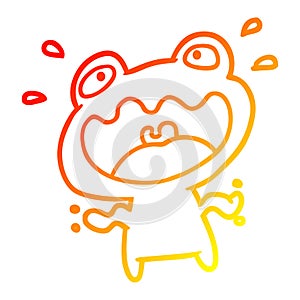 A creative warm gradient line drawing cute frog frightened