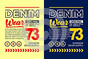 Original denim wear number 73 superior denim supply urban style design typography print for t-shirts