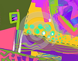Original digital abstract composition, contemporary art colorful