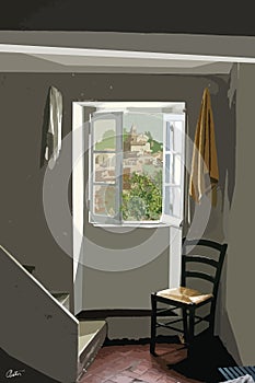 Original Digital Art A chair, a stair and a Provence window